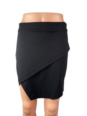 Bebe Women's Black High Rise Asymmetrical Straight Pencil Wrap Tulip Skirt Sz M